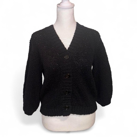 LOFT Women’s Black V-Neck Cardigan Sweater 
 3/4 Sleeves Size XS - Picture 1 of 6